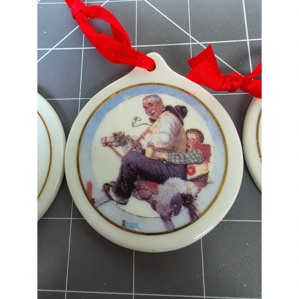 Norman Rockwell JCPenney Christmas Ornaments Set 1996 1997 1998 Santa Porcelain